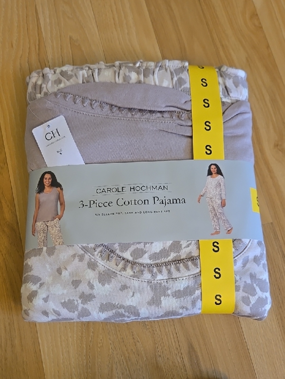 Midnight by Carole Hochman Women's 3-Piece Cotton Pajama Set - Taupe